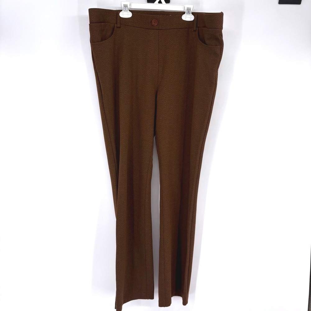 Betabrand Dress Pant Yoga Pants XXL Petite Brown Herringbone‎ Straight Leg